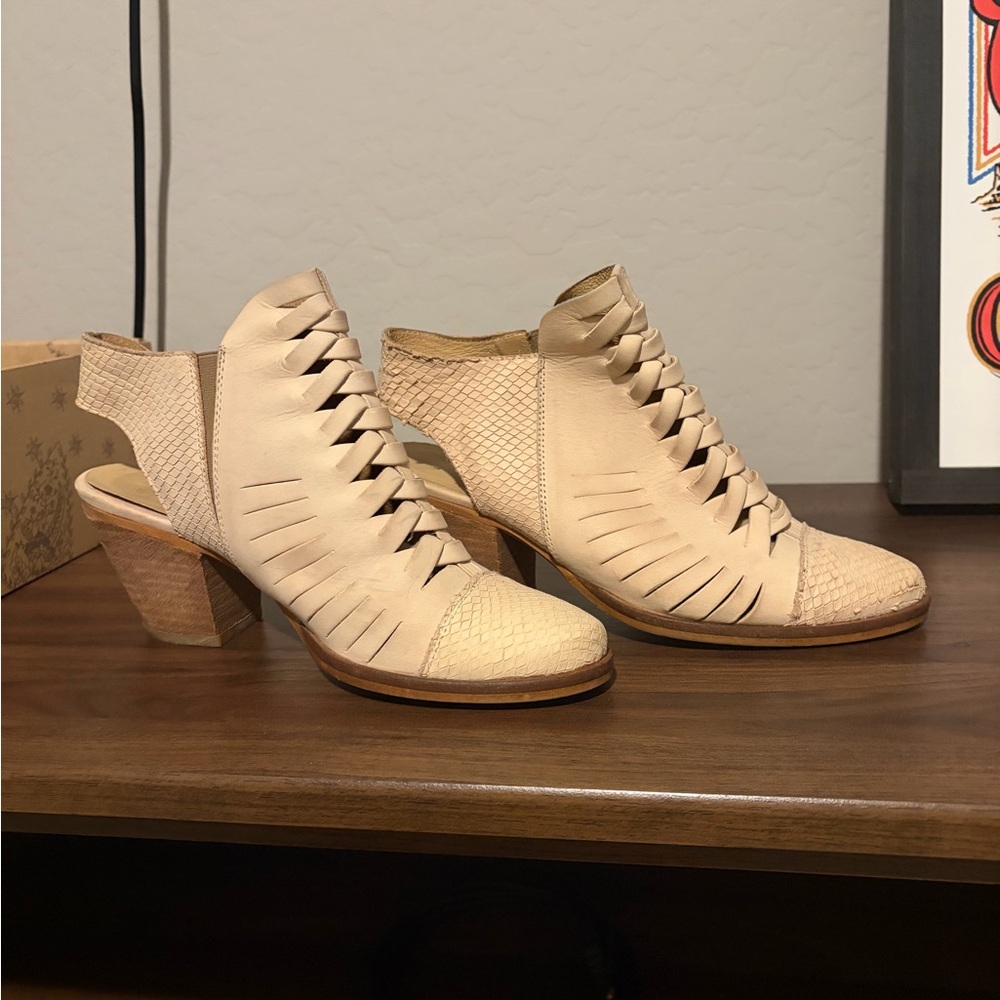 Free People Woven Cutout Slingback Heels in Beige